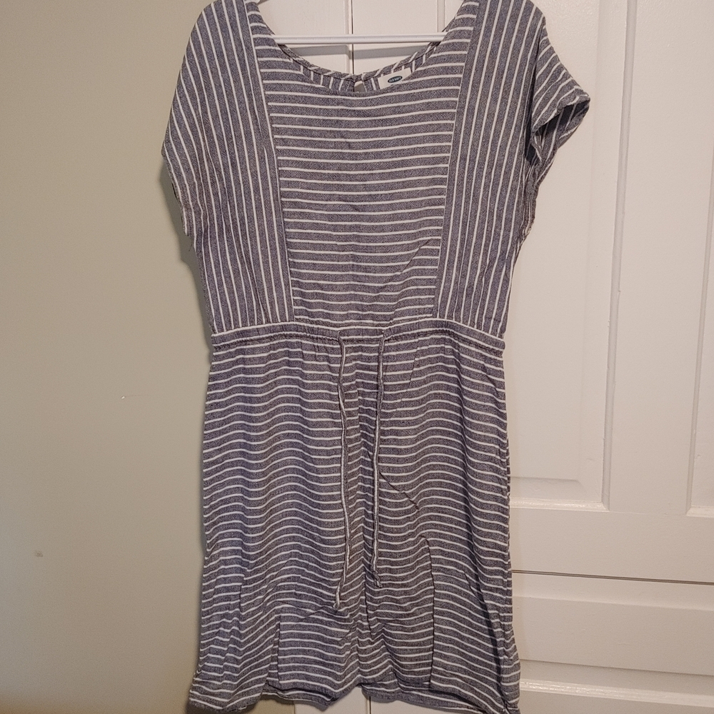Old Navy Blue and White Striped Linen Dress